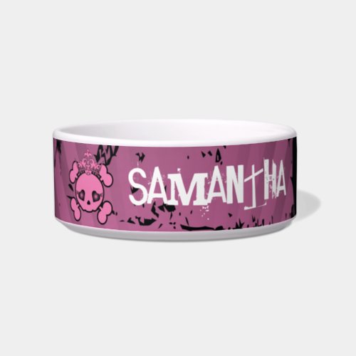 EMO Pink Skull Crossbones Girly Pet Food Bowl