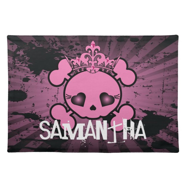 EMO Pink Skull Crossbones Girly Pirate Placemat (Front)