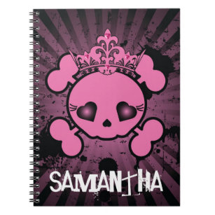 EMO Pink Skull Crossbones Girly Spiral Notebook