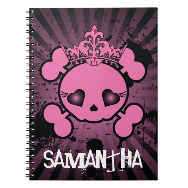 EMO Pink Skull Crossbones Girly Spiral Notebook (Front)