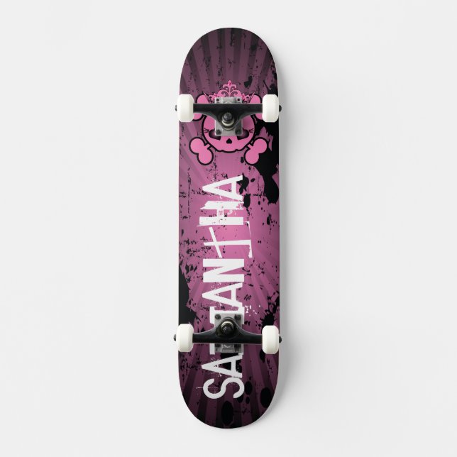 EMO Pink Skull Crossbones Old School Skateboard (Front)