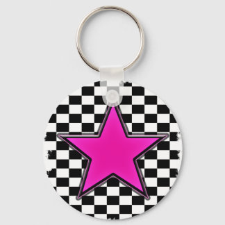 Emo Pink Star Checkers Keychain