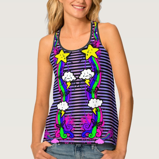 Emo Rainbow Crying Cloud Stripe  Tank Top (Front)
