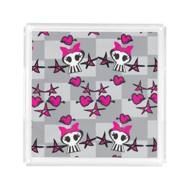 Emo Skulls Pattern Acrylic Tray (Front)