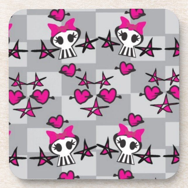 Emo Skulls Pattern Beverage Coaster (Front)