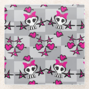 Emo Skulls Pattern Glass Coaster
