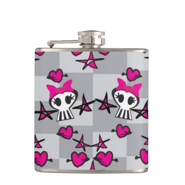 Emo Skulls Pattern Hip Flask (Front)
