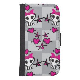 Emo Skulls Pattern Samsung S4 Wallet Case