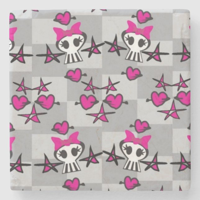 Emo Skulls Pattern Stone Coaster (Front)