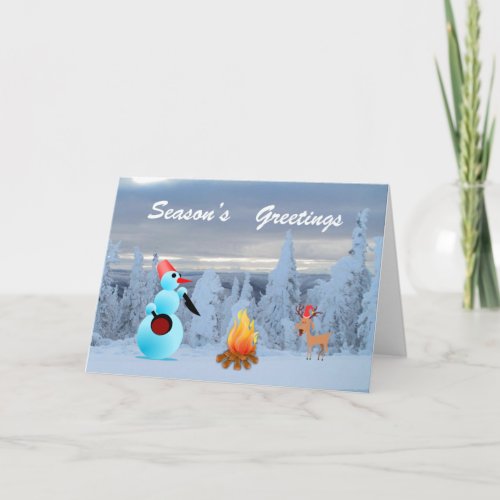 EMO Snowman Cooking Dinner Greeting Card