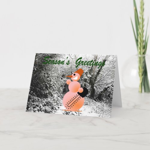 EMO Snowman Getting A Christmas Tree Greeting Card