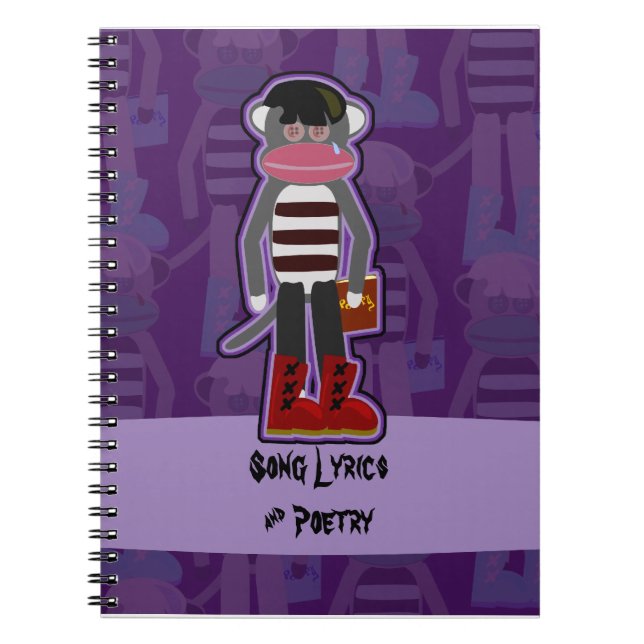 Emo Sock Monkey Cartoon Fun Art Design Notebook (Front)