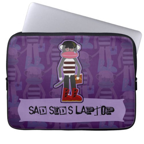 Emo Sock Monkey Purple Funny Cartoon Art Laptop Sleeve