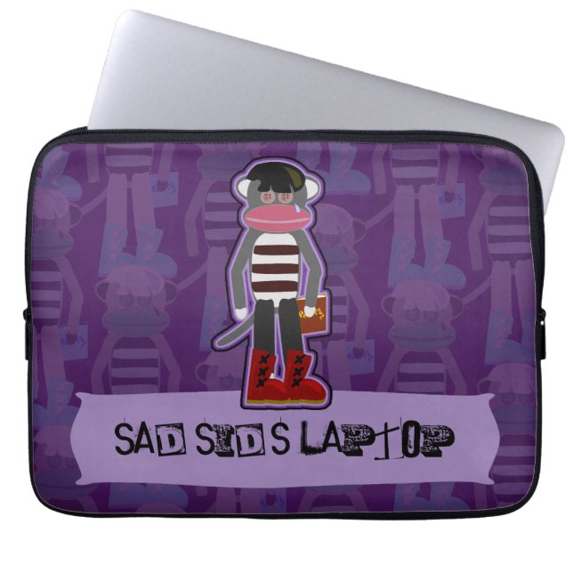 Emo Sock Monkey Purple Funny Cartoon Art Laptop Sleeve (Front)