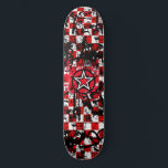 Emo Star Skateboard Deck<br><div class="desc">Red,  black & white checkerboard graffiti star design by artist Roseanne Jones.</div>