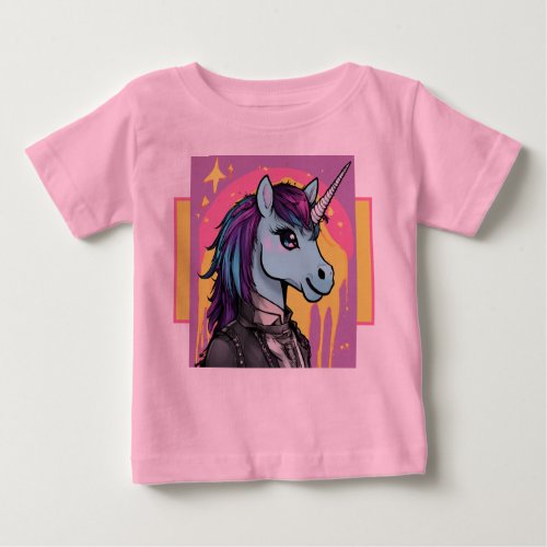 Emo Unicorn Black_Haired Cartoon Baby T_Shirt