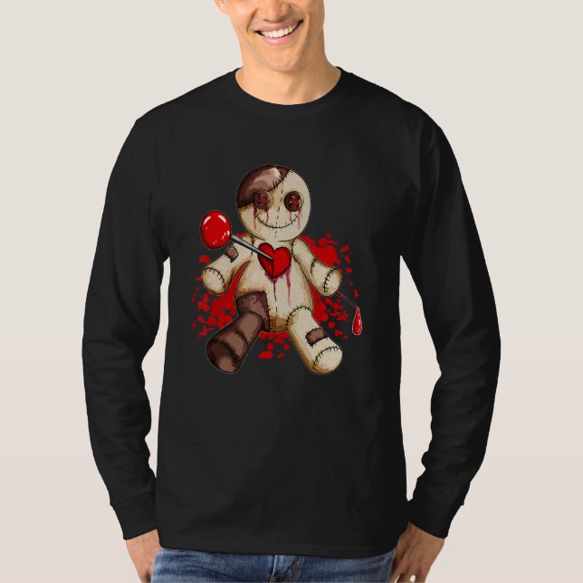 Emo Voodoo Horror Scary   Doll Needle Heart T-Shirt (Front)