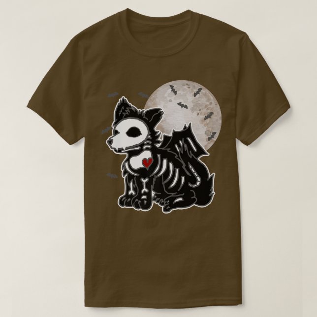 Emo Wolf Skeleton Full Moon Anime Goth Esthetic H T-Shirt (Design Front)
