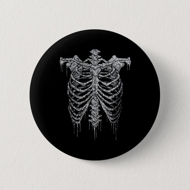 Emo Y2k Grunge Aesthetic Rib Cage Gothic Halloween Button (Front)