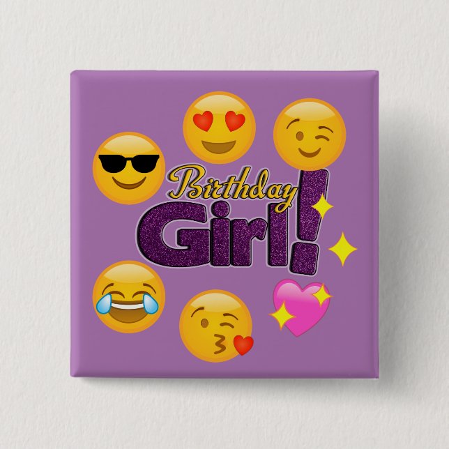 Emoji Birthday Girl Pinback Button (Front)