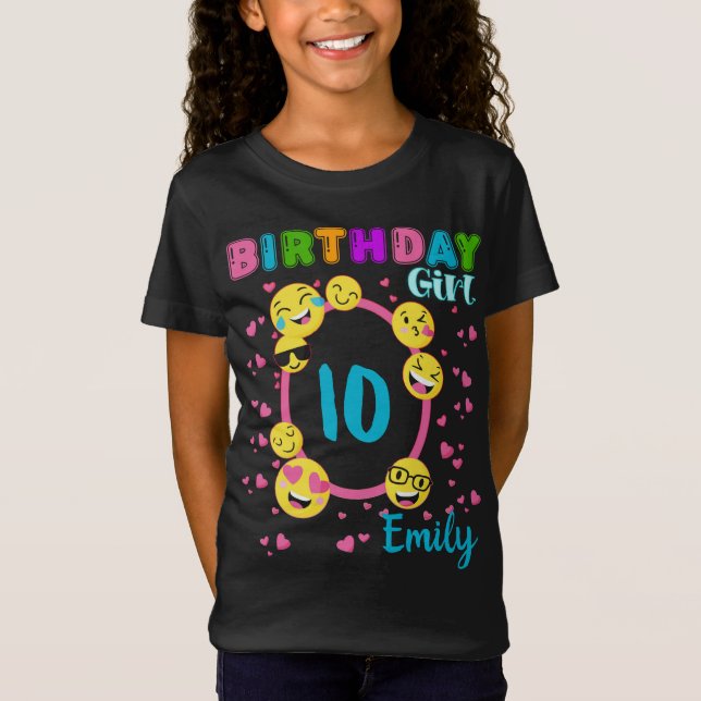 Emoji Birthday Girl Theme Party Matching Custom T-Shirt (Front)