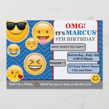 Emoji Birthday Invitation Card Boy Or Girl by 10x10us at Zazzle