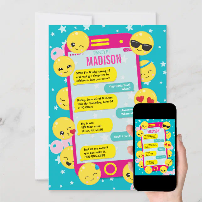 Emoji Birthday Invitation / Cell Phone Text Invite | Zazzle