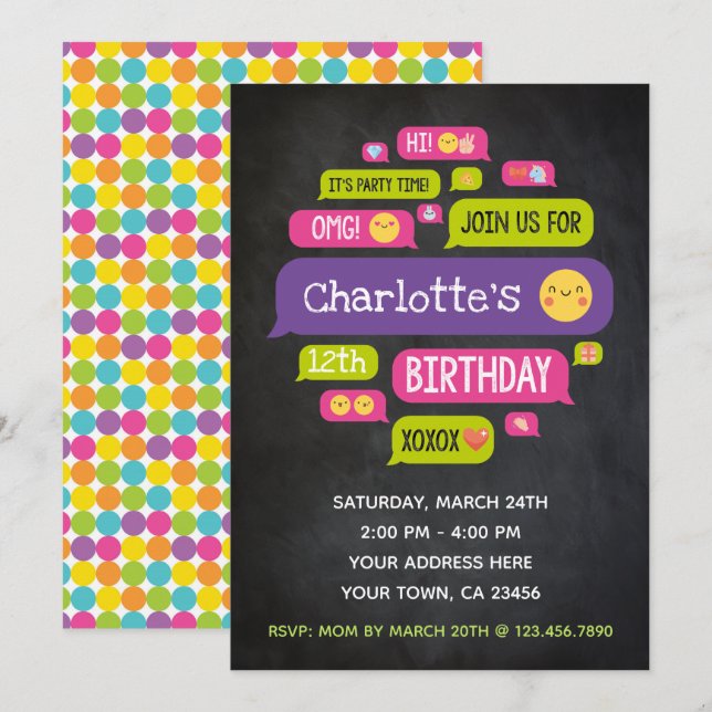 Emoji Birthday Invitation Chalkboard (Front/Back)