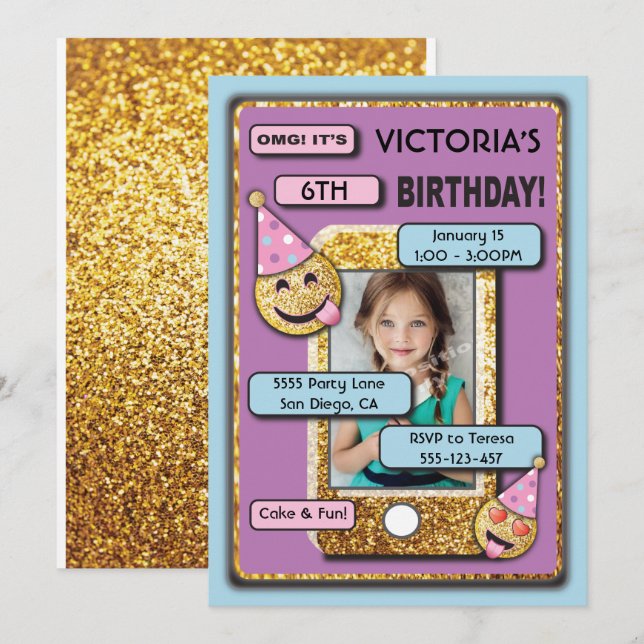 Emoji Birthday Party Cell Phone text invitation (Front/Back)