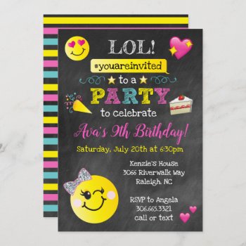 Emoji Birthday Party - Chalkboard Invitation by modernmaryella at Zazzle