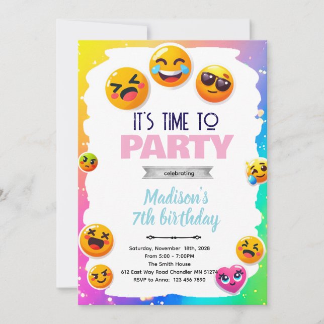 Emoji birthday party invitation (Front)