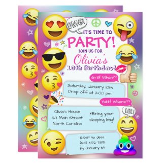 Emoji Birthday Party Invitations, Girl Emoji Party Invitation