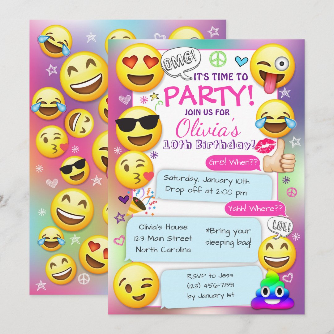 Emoji Birthday Party Invitations, Girl Emoji Party Invitation | Zazzle