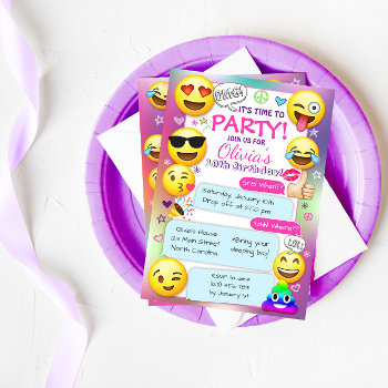 Emoji Birthday Party Invitations  Girl Emoji Party Invitation by YourMainEvent at Zazzle