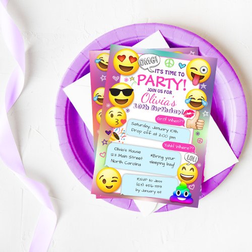 Emoji Birthday Party Invitations Girl Emoji Party Invitation