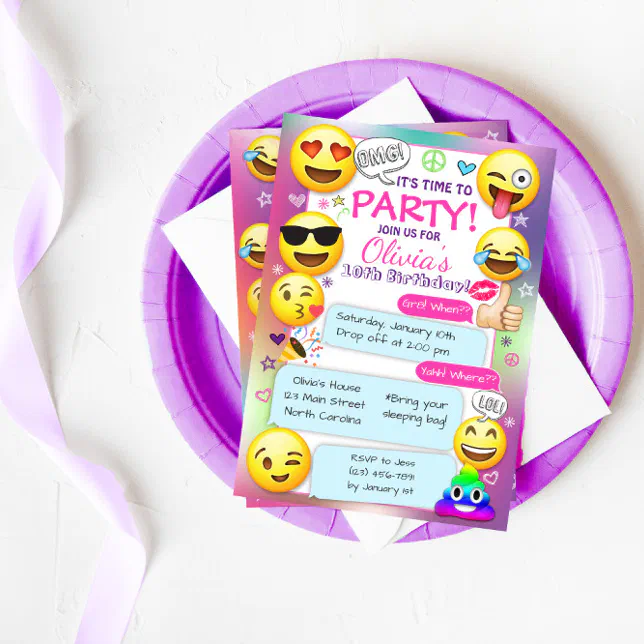 Emoji Birthday Party Invitations, Girl Emoji Party Invitation | Zazzle