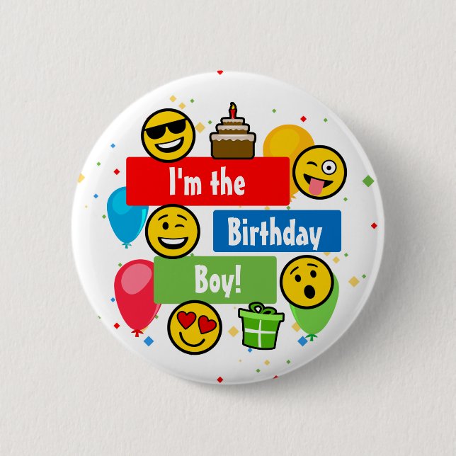 Emoji Birthday Party Kids Im the Birthday Boy Button (Front)