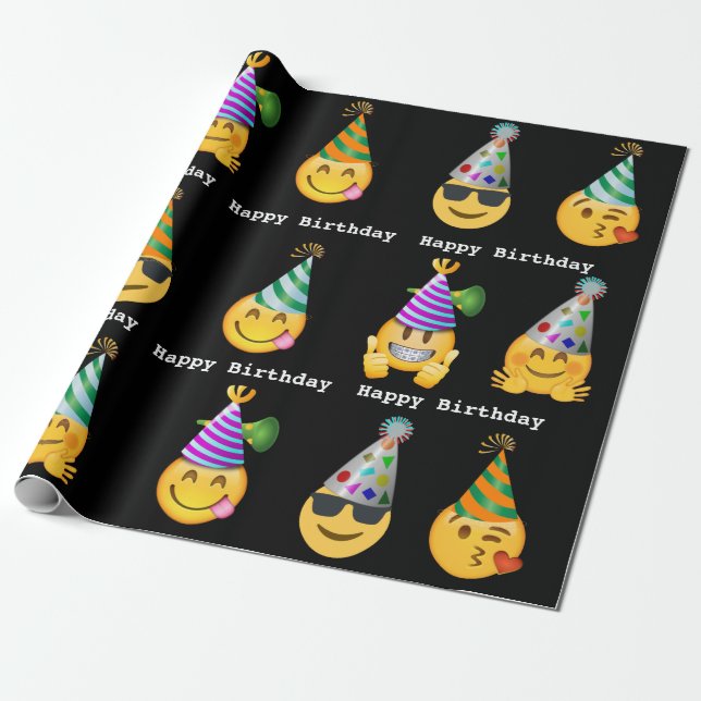 Emoji Birthday Wrapping Paper (Unrolled)