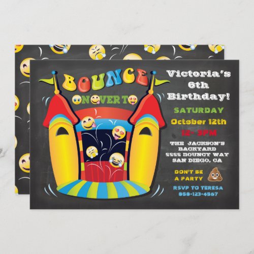 Emoji Chalkboard Bounce House Birthday Party Invitation