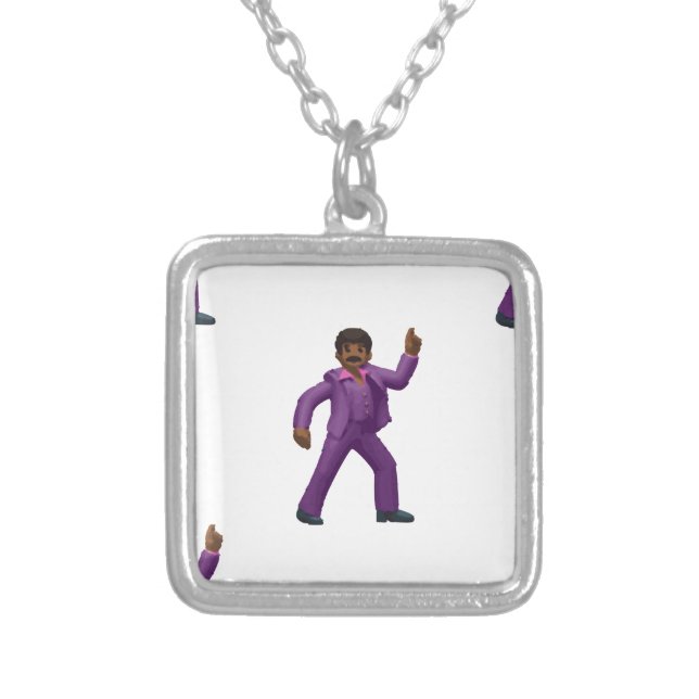Emoji Dancing Man Silver Plated Necklace (Front)