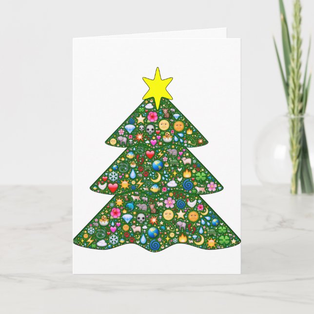 Emoji-decorated tree Holiday greeting card (Front)
