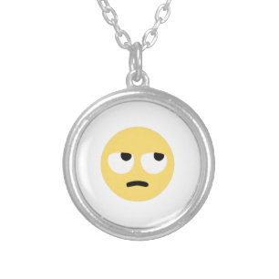 emoji eye rolling silver plated necklace