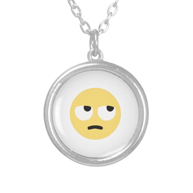 emoji eye rolling silver plated necklace (Front)
