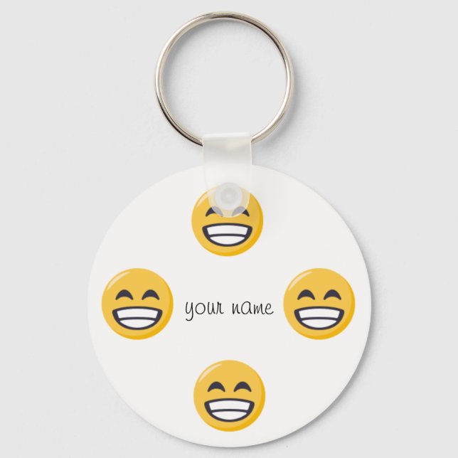 Emoji Face  and '' Your Name Here " Keychain (Front)