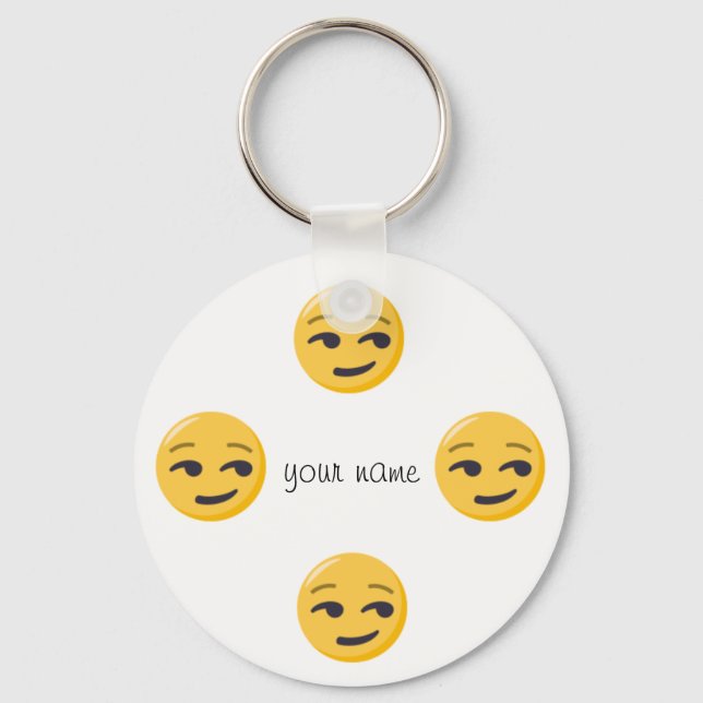 Emoji Face  and '' Your Name Here " Keychain (Front)