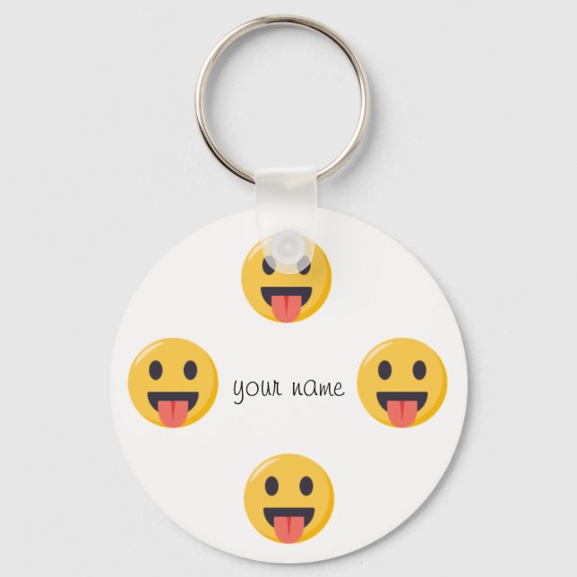 Emoji Face  and '' Your Name Here " Keychain (Front)