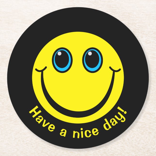 Emoji Face Have a nice day Round Paper Coaster (Front)
