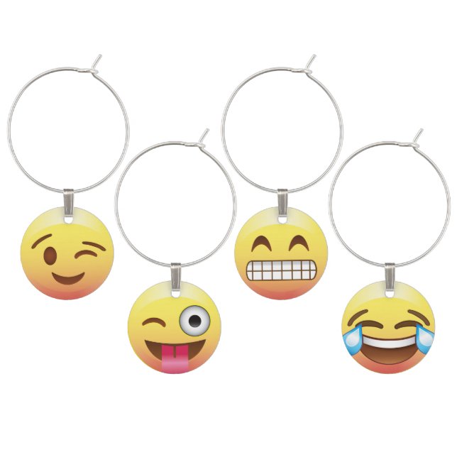Emoji Faces Good Times Party Wine Charms (Staggered)