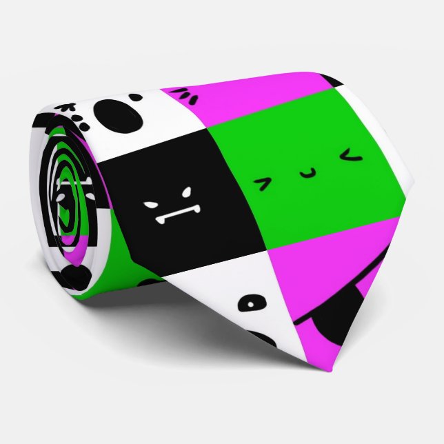 Emoji Faces Kawaii Purple green black Neck Tie (Rolled)