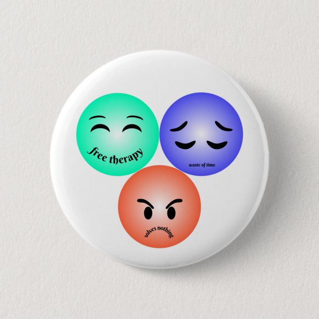 Emoji feelings with happy, sad and angry quotes  button (Front)